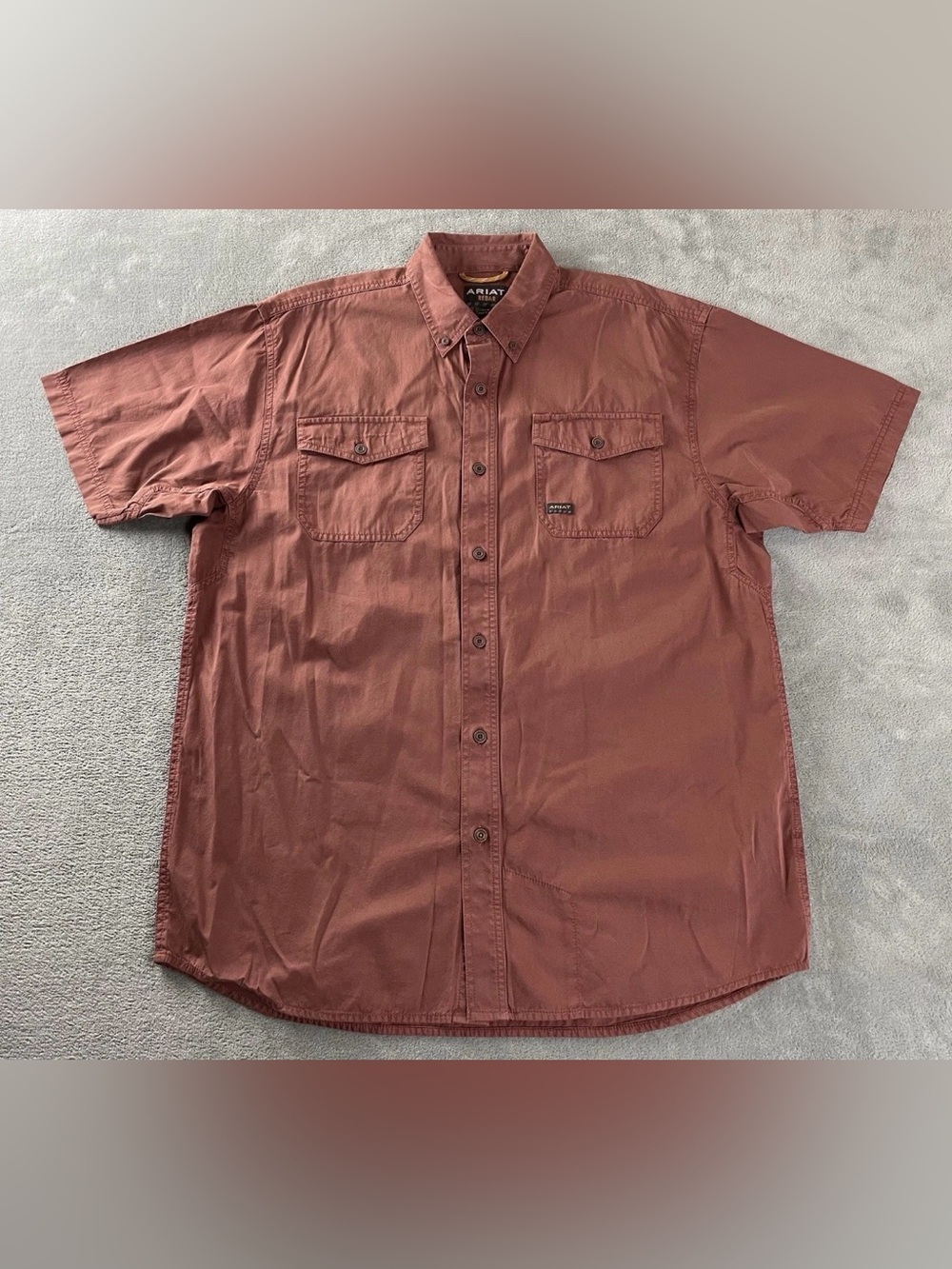 Ariat Shirt Rebar Washed Twill Shirt Mens L / XL Pockets Short Sleeve Cotton